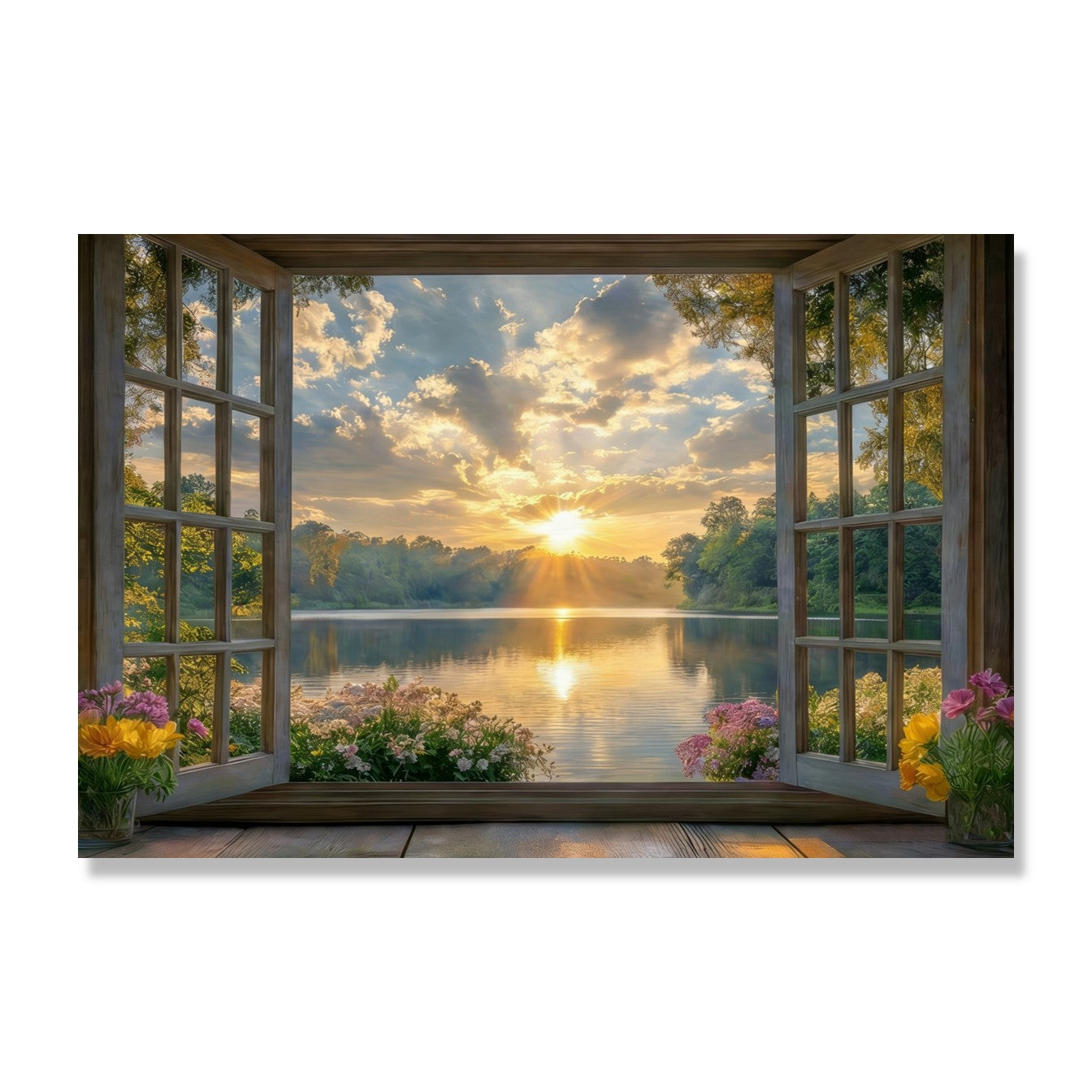 Window Sunset By The Lake
