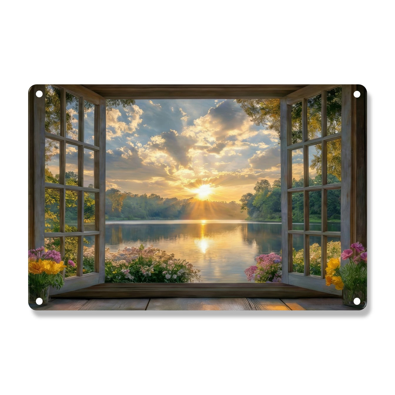 Window Sunset By The Lake