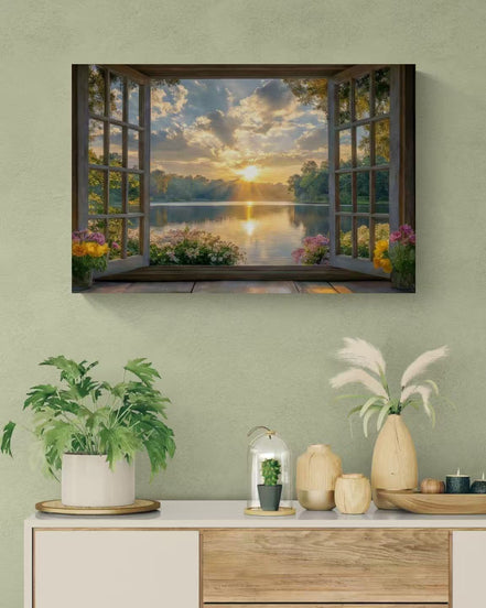 Window Sunset By The Lake