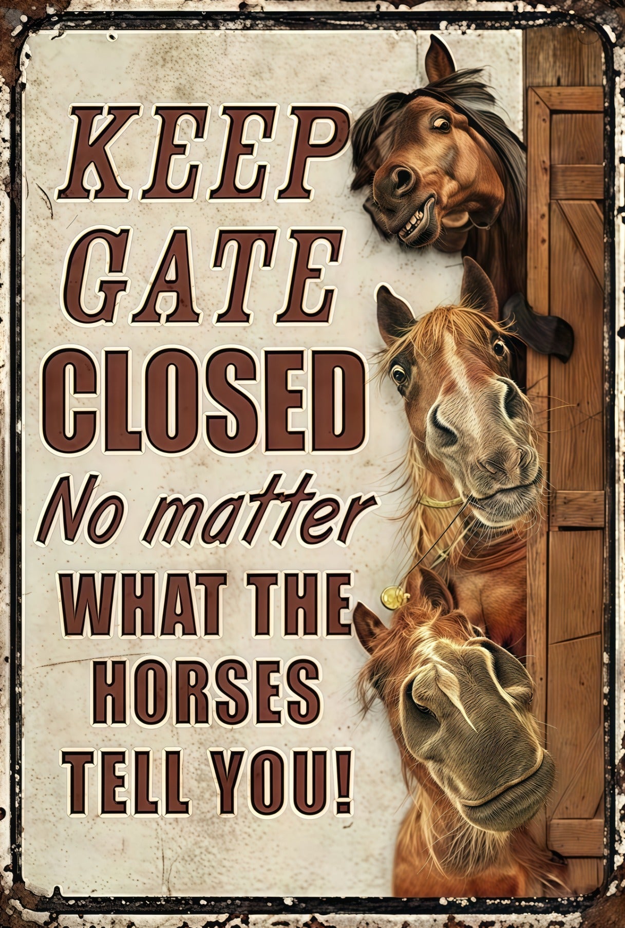 Metal Art - Keep Gate Closed No Matter What The Horses Tell You