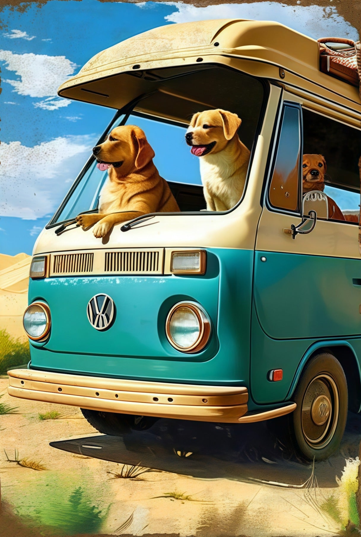 Metal Art - Three Dogs in the Bus