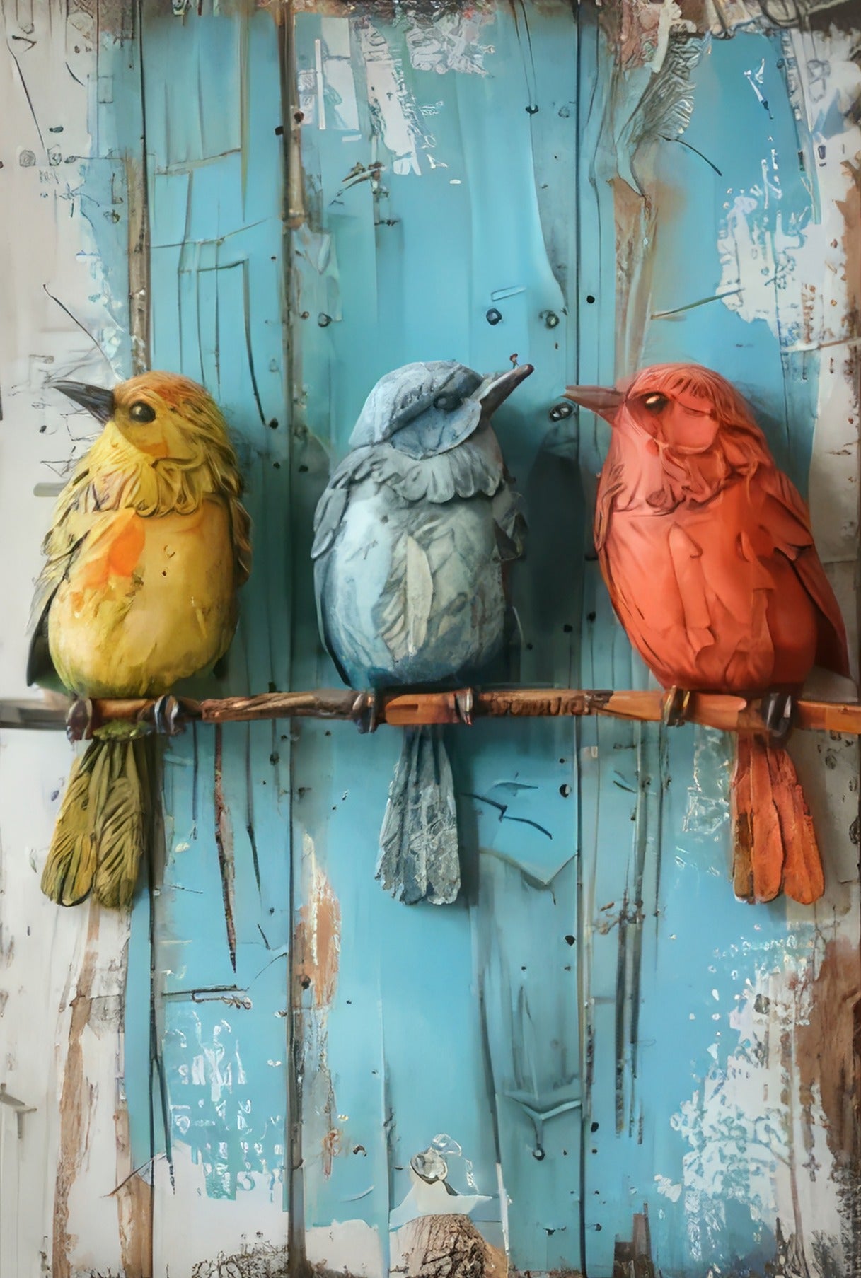 Metal Art - Yellow Blue Red Birds