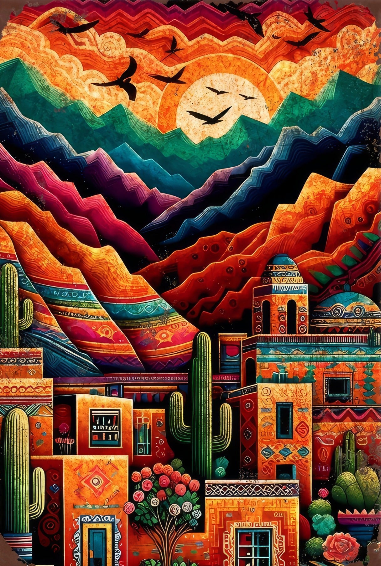 Metal Art - Desert Sunrise Village